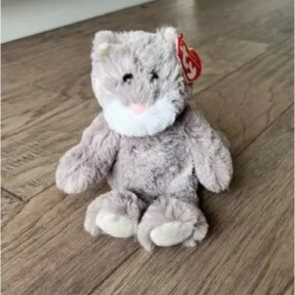 Ty Beanie Baby Gray Cat Plush with White Muzzle